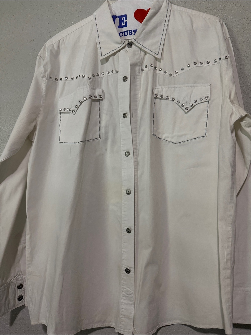 Men's White Stud-Accent Western Button-Down Shirt